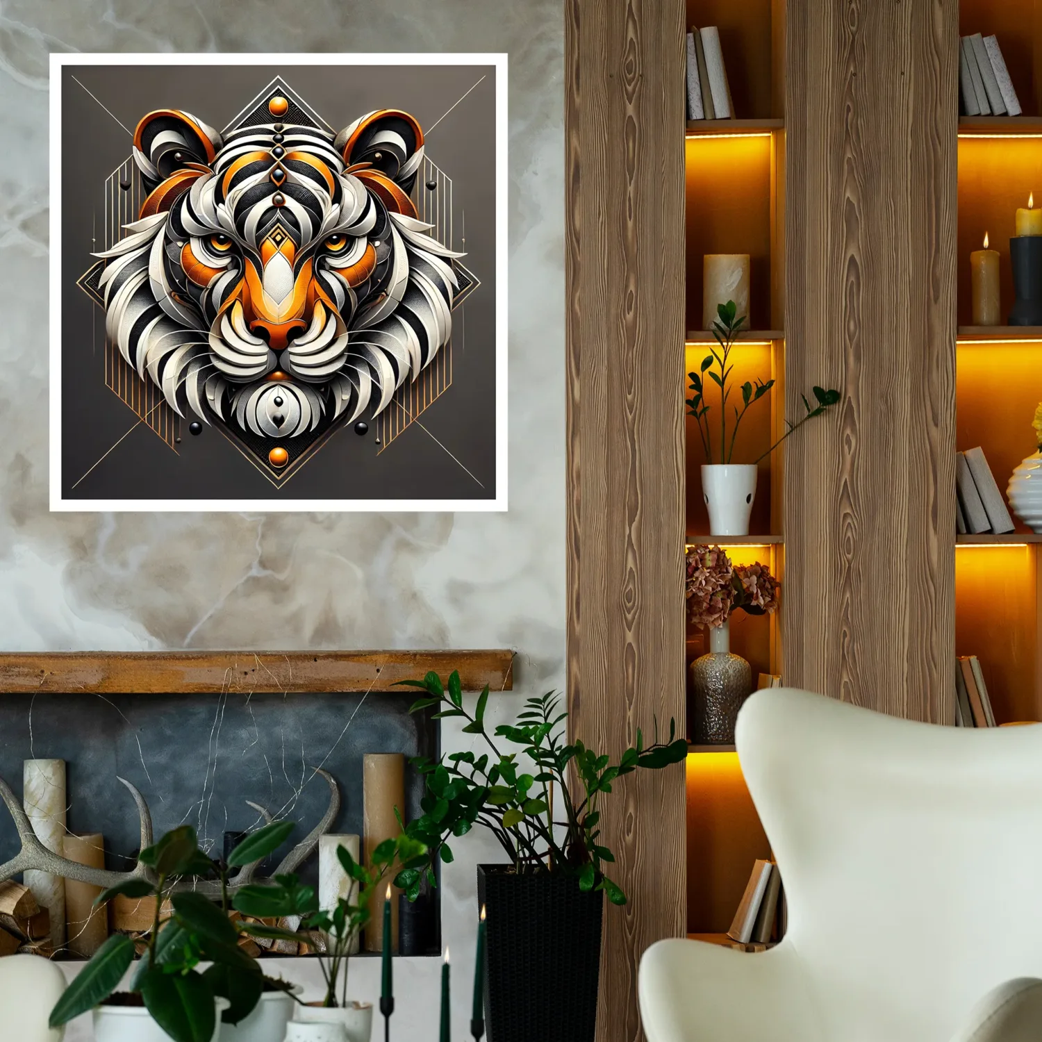 Modern Abstract Representation of A tiger's Face Wall Art | Digital Download (ESFT004)